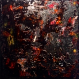 2019, o.T. Öl auf und unter Glas/LW, 100 x 100 cm