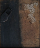 1989, zappa, Materialbild auf Holz, 36x30cm